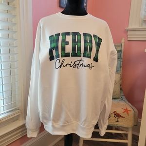 Jerzees white long sleeve Merry Christmas Sublimatioin Graphic Sweatshirt